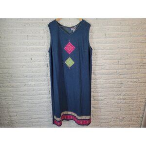 Country Wear Womens Dress 2X Plus Sleeveless Denim Blue Patchwork BLU52E